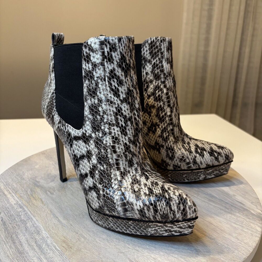 Michael Kors Meadow Women White/Gray Snake Print Leather Platform‎ Ankle Heels 9